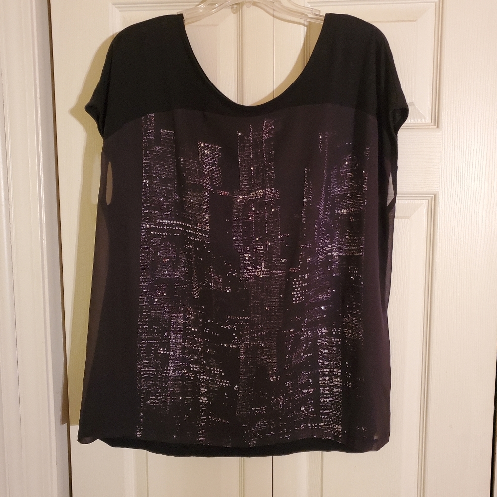 LANE BRYANT Blk Womens Cap Sleeve Top- 14/16